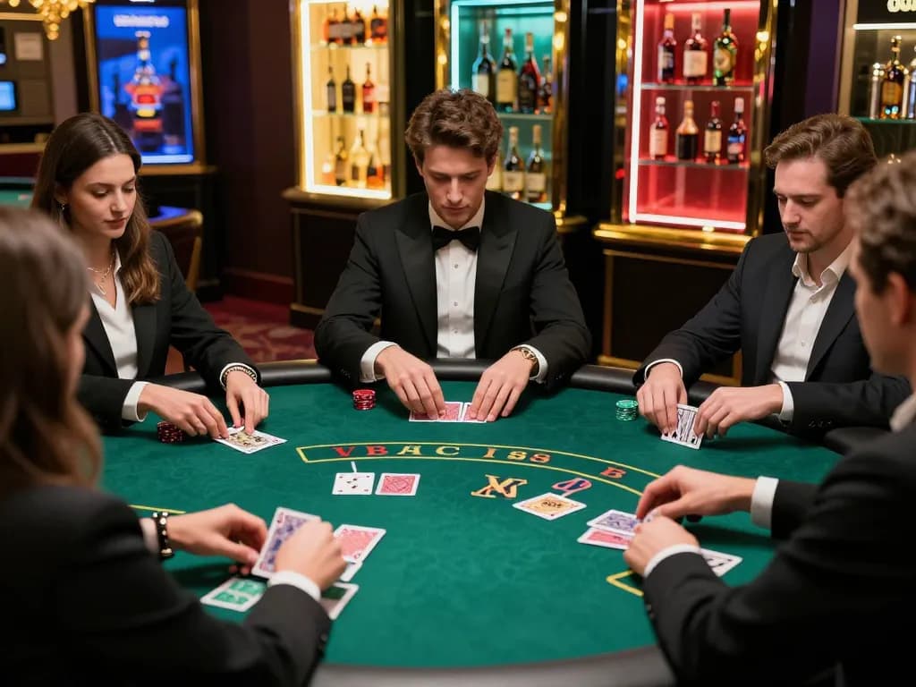 Engage in high-stakes poker at LV 88 casino, showcasing players and dealer in action.