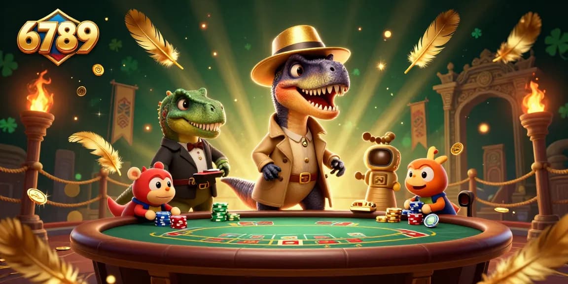 Engage with 6789 at the blackjack table as a velociraptor card counter, while a suspicious stegosaurus observes.