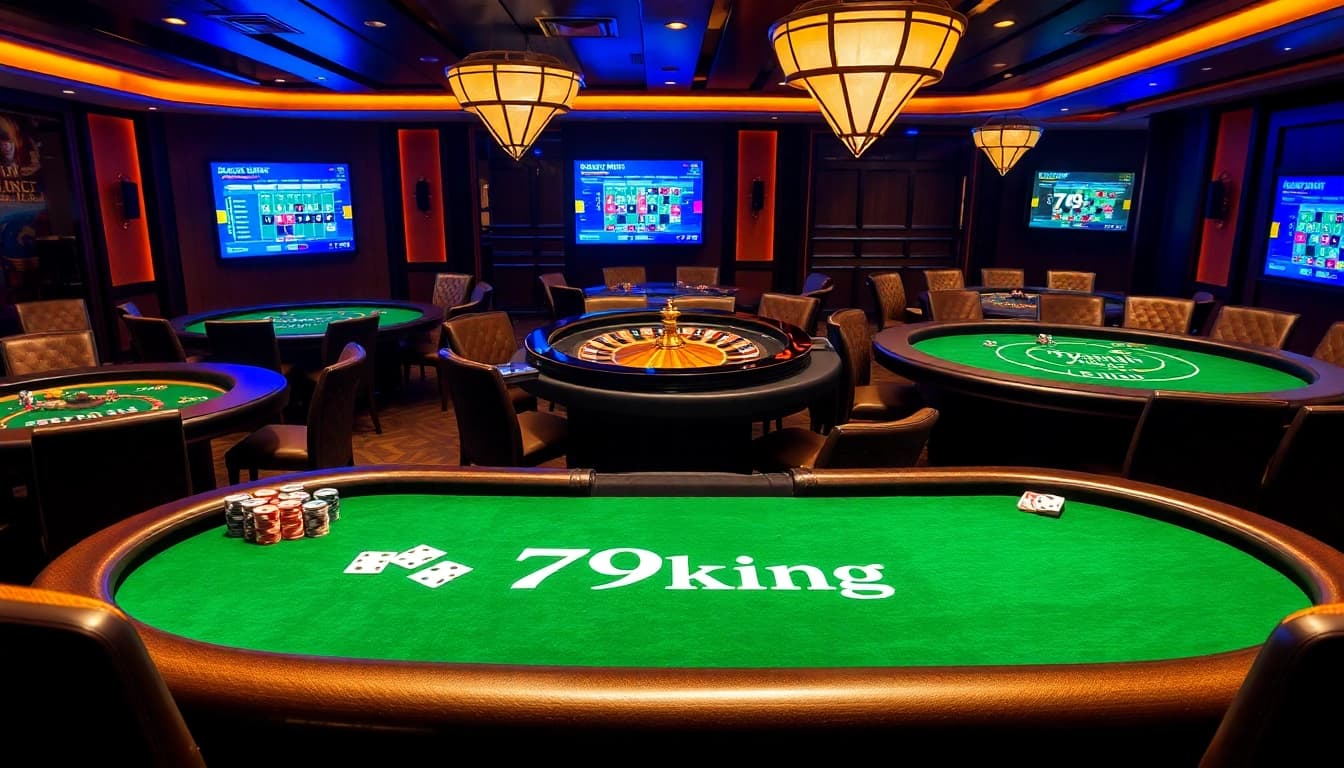 79king casino scene with luxurious poker tables and vibrant roulette wheels