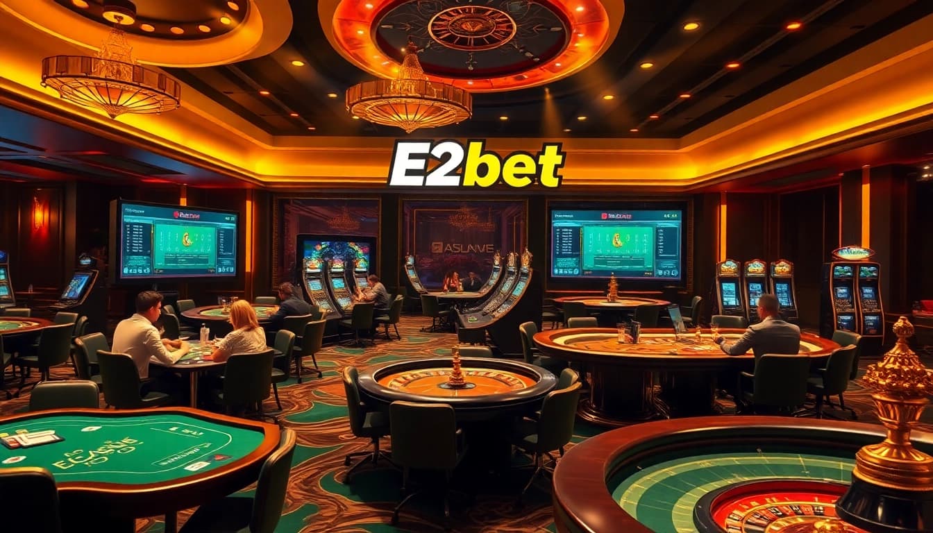 E2bet gambling interface showcasing exciting games and vibrant betting atmosphere.
