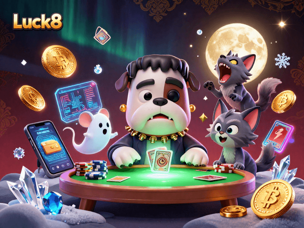 Experience Luck8's thrilling games with whimsical characters at a vibrant casino scene, enhancing gameplay excitement.
