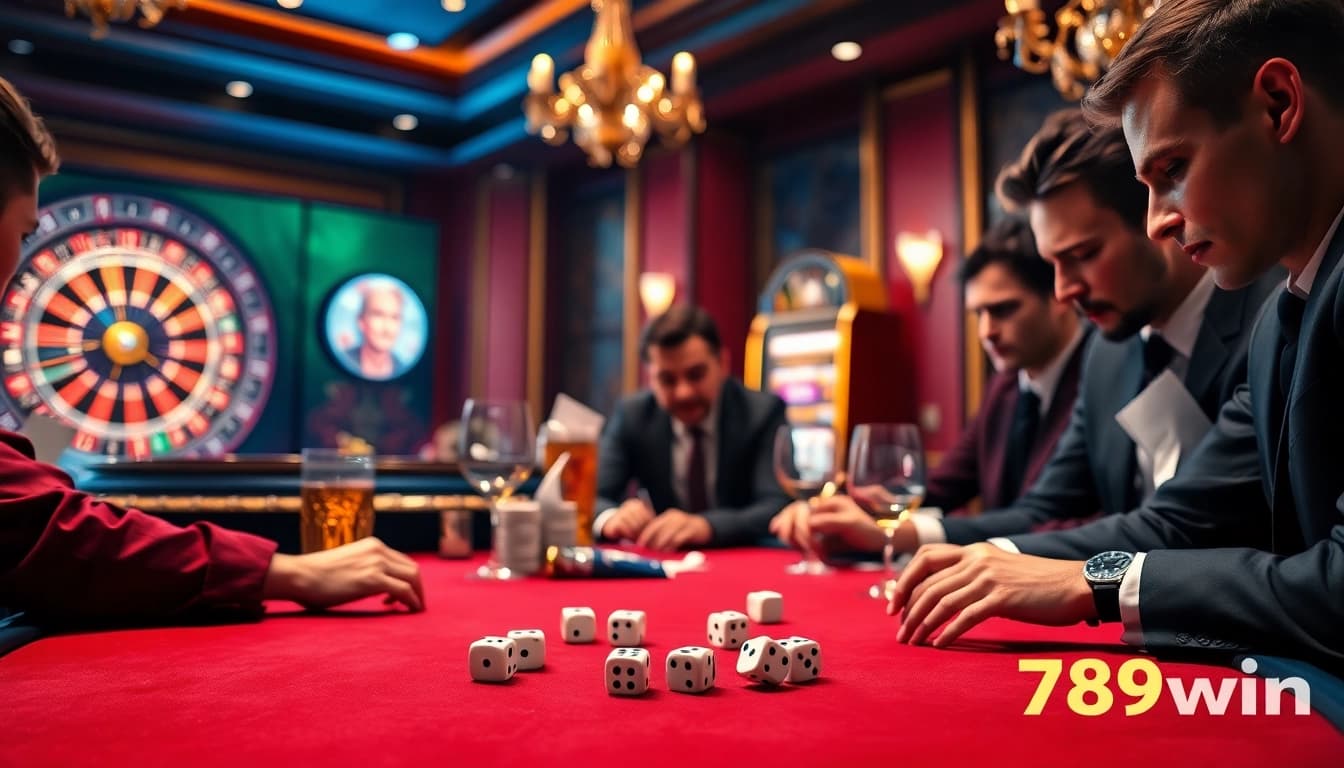 Exciting poker game at 789win casino, showcasing players and casino elements.