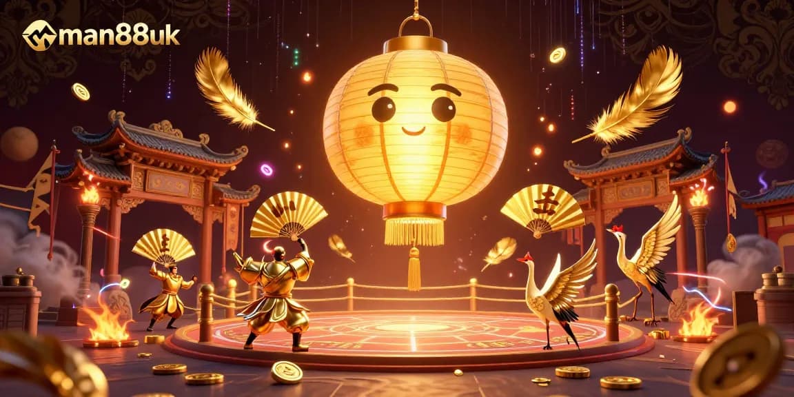 Experience the excitement at man88uk's vibrant casino with golden lantern spirits and winning symbols.