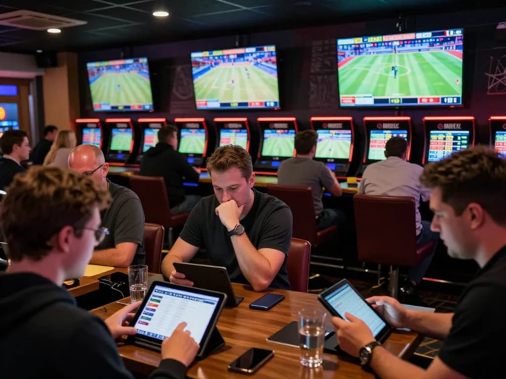 Soi kèo bóng đá action with patrons engaged in strategic sports betting at vibrant venue
