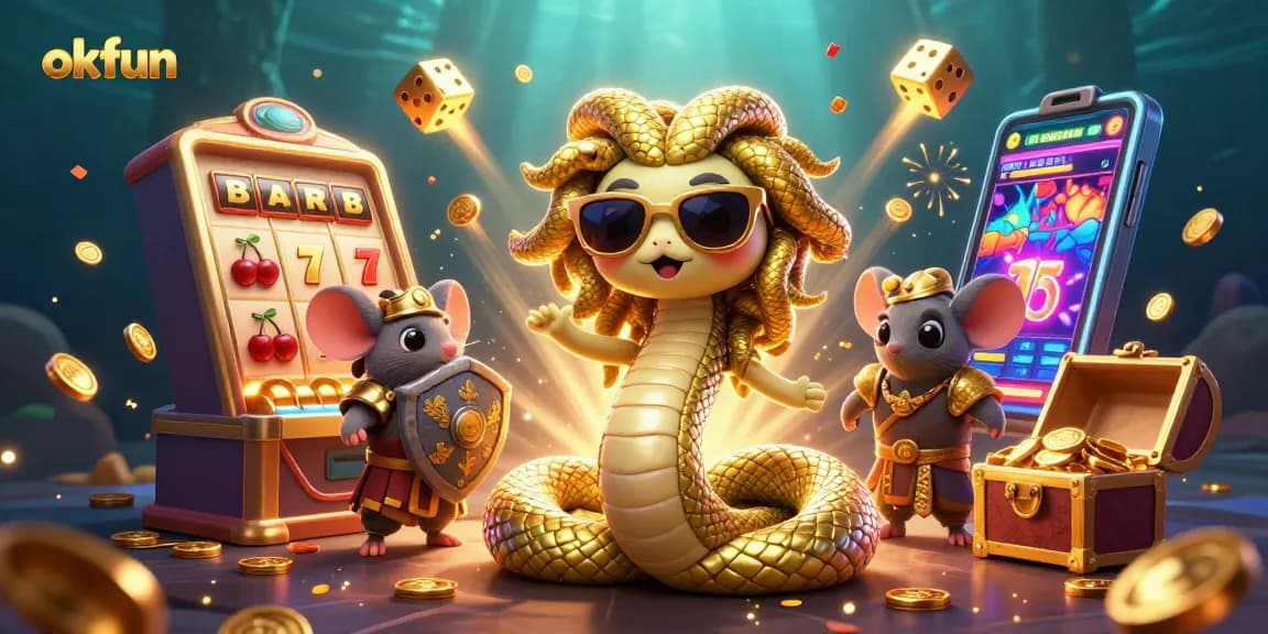 Engage with okfun's thrilling casino experience featuring a vibrant slot machine scene.