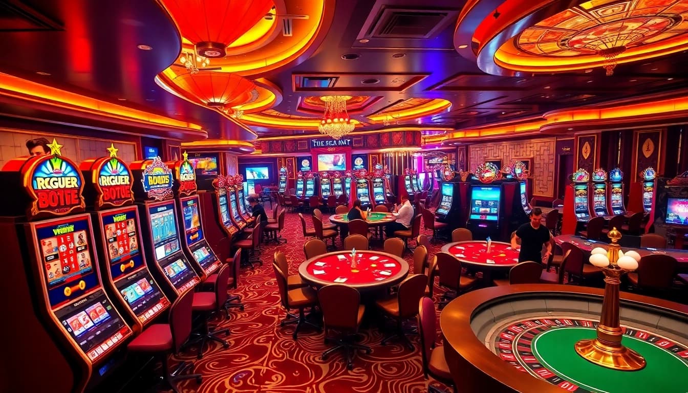 Experience the thrill of gambling at 68VIP with vibrant slot machines and engaging poker tables.