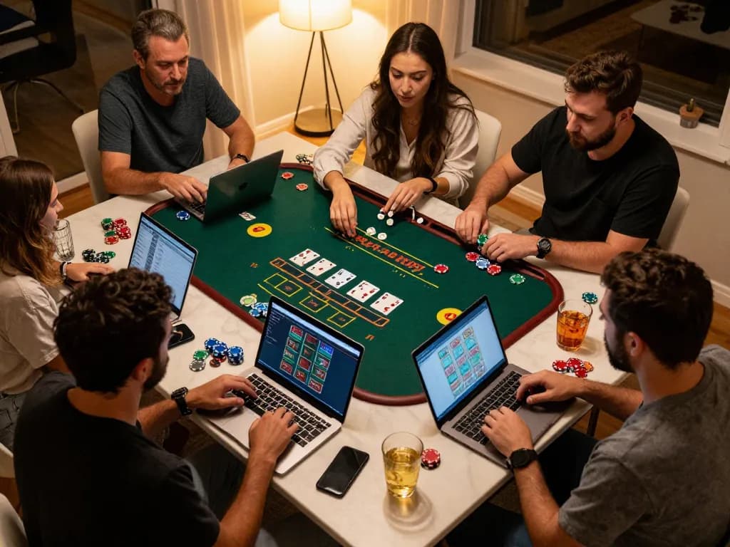 Players enjoying an exciting online BlackJack game at home while using TG88 for a competitive social night