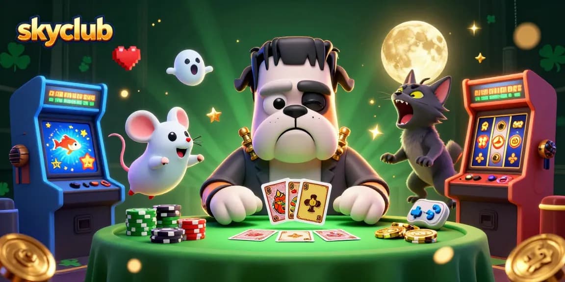 Engage in action with skyclub's thrilling card games at a spooky casino table full of excitement.