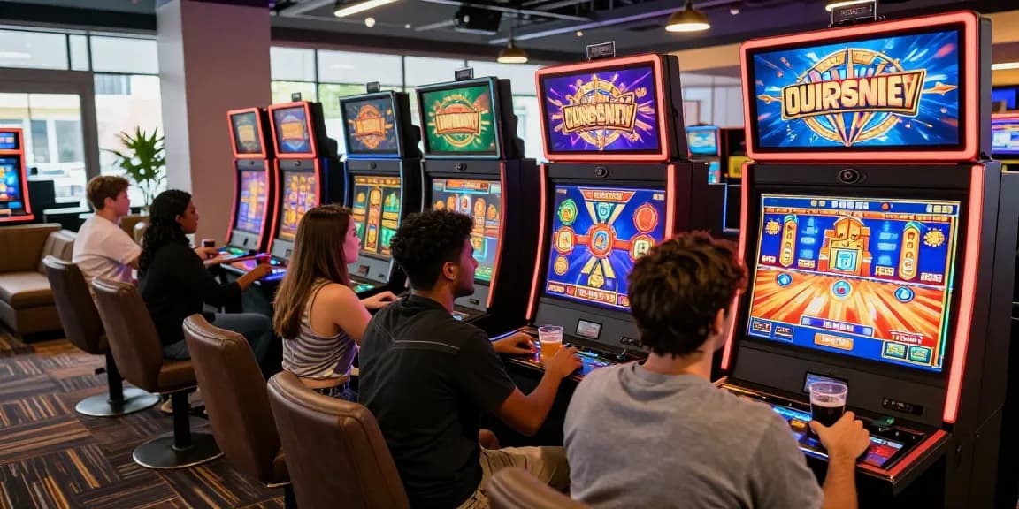 Diverse players enjoying immersive slot games at granposeidon-paraguay.com in a vibrant casino lounge.