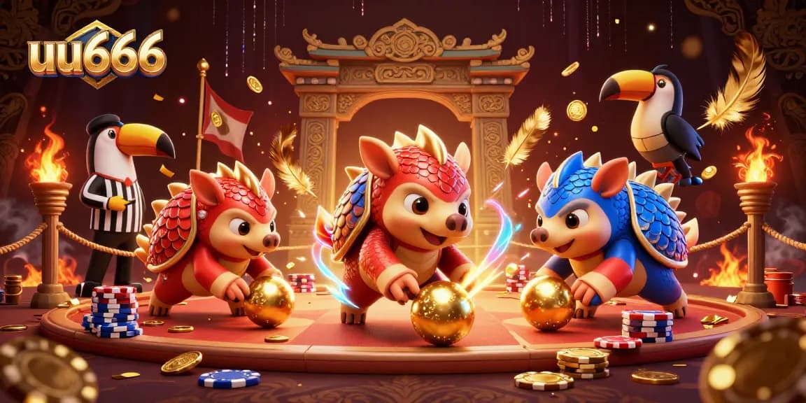 Experience thrilling gameplay at uu666 with rival pangolins rolling through poker chip stacks.