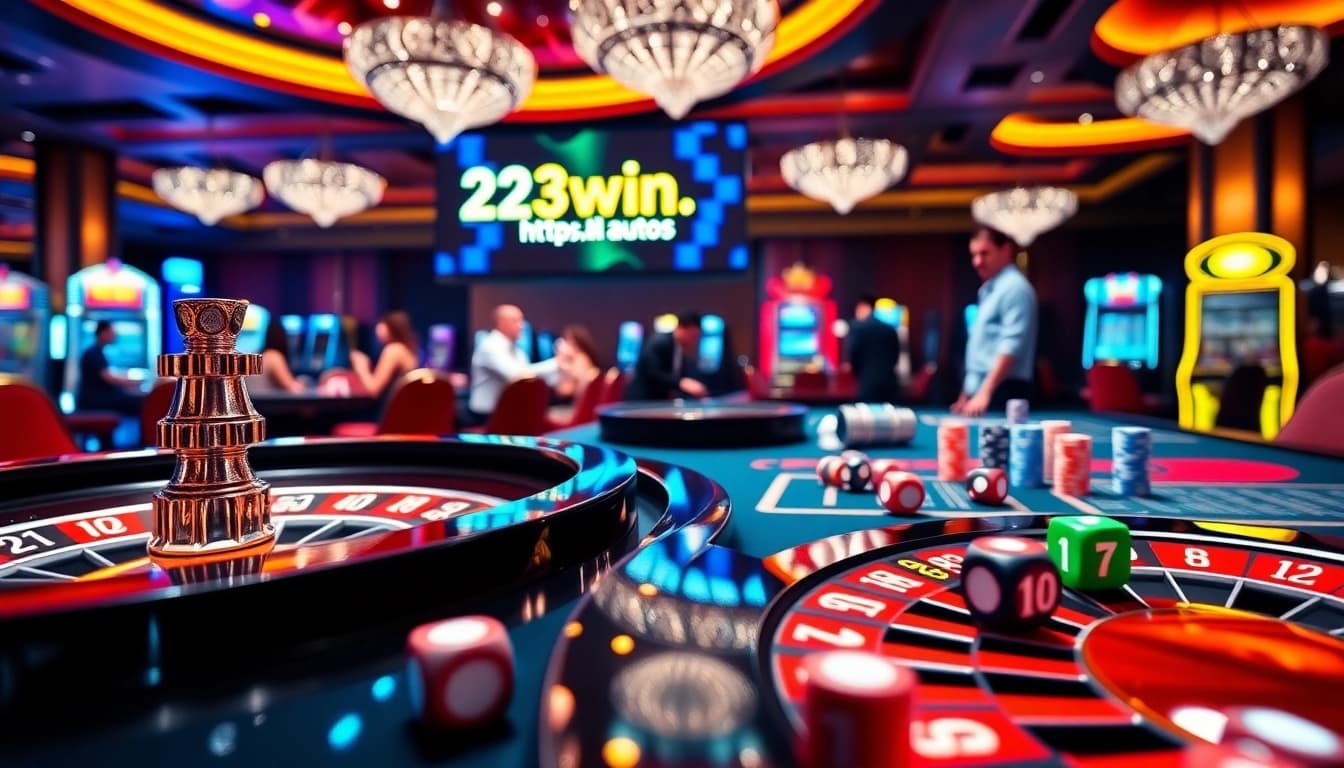 Gamblers engaging at a casino table with vibrant atmosphere showcasing https://23win.autos/.