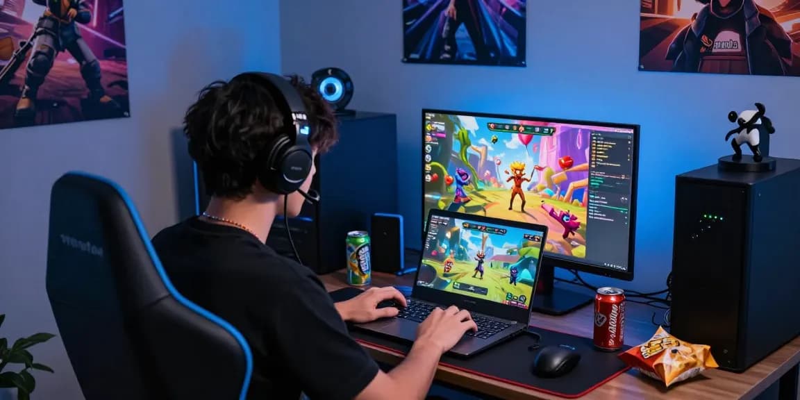 Player engaging with rikvip online game setup in a vibrant gaming environment.