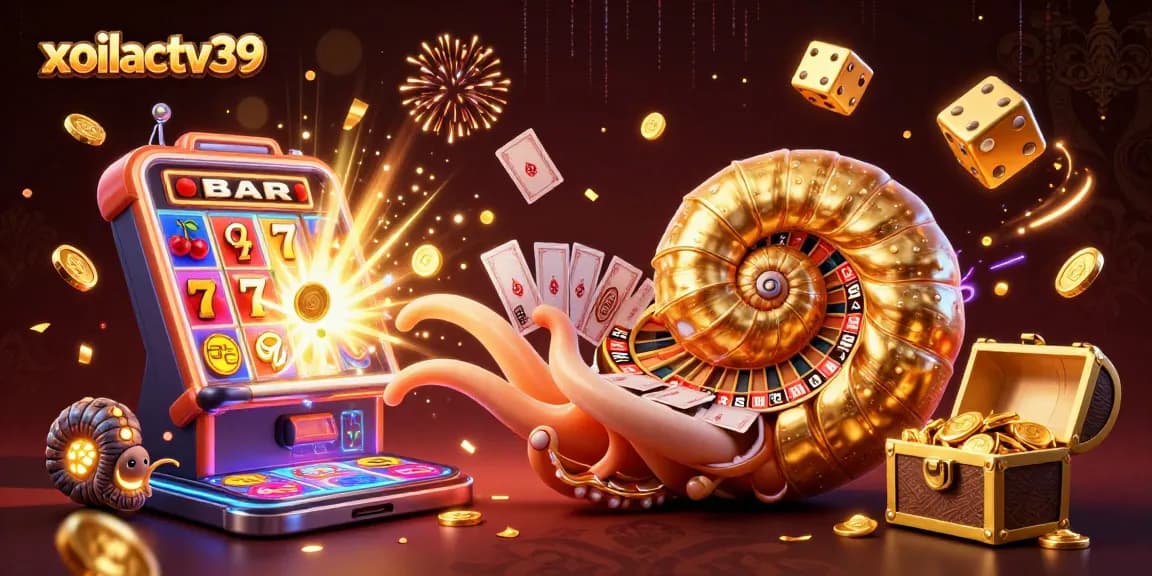 Join the excitement at xoilactv39 with a vibrant illustration of casino games featuring a giant nautilus and dazzling jackpots.