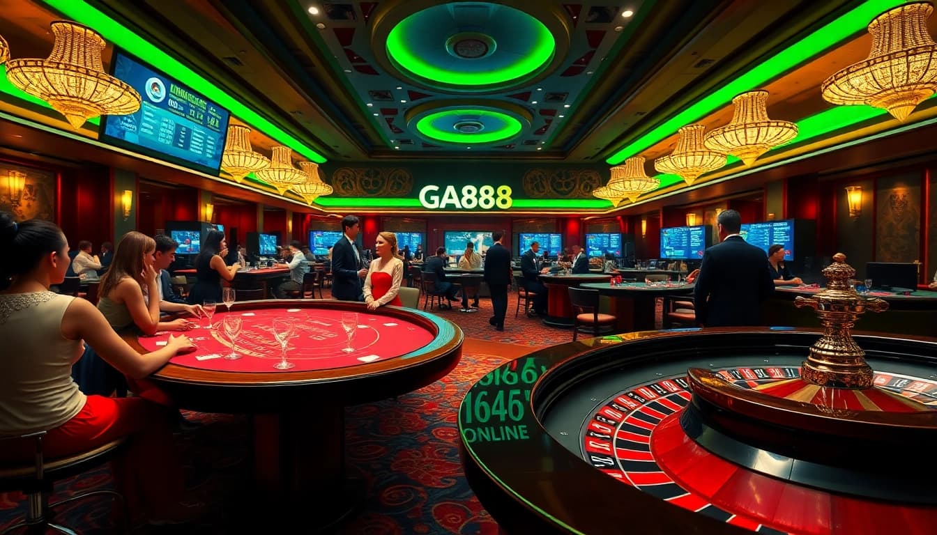 Experience the thrilling atmosphere of GA888, featuring an upscale casino with poker and roulette games.