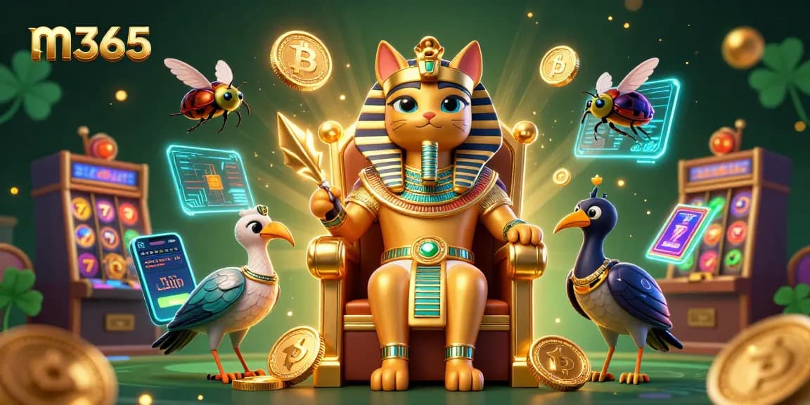 m365 elevating the casino experience with vibrant gambling elements, featuring a pharaoh-themed scene