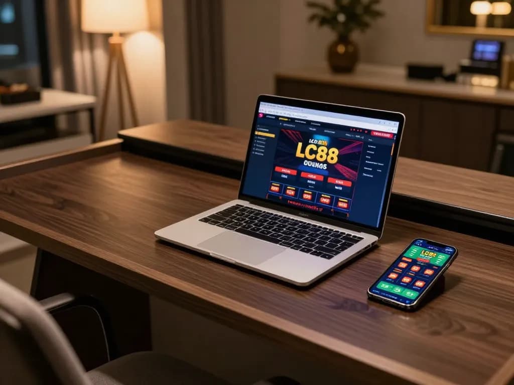 Engaging online gameplay at casino LC88 with laptop and smartphone in a cozy setting.
