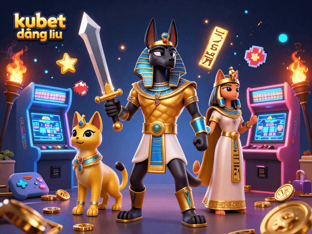 Experience the excitement of kubet đăng nhập with vibrant games and dynamic characters in this digital casino illustration.