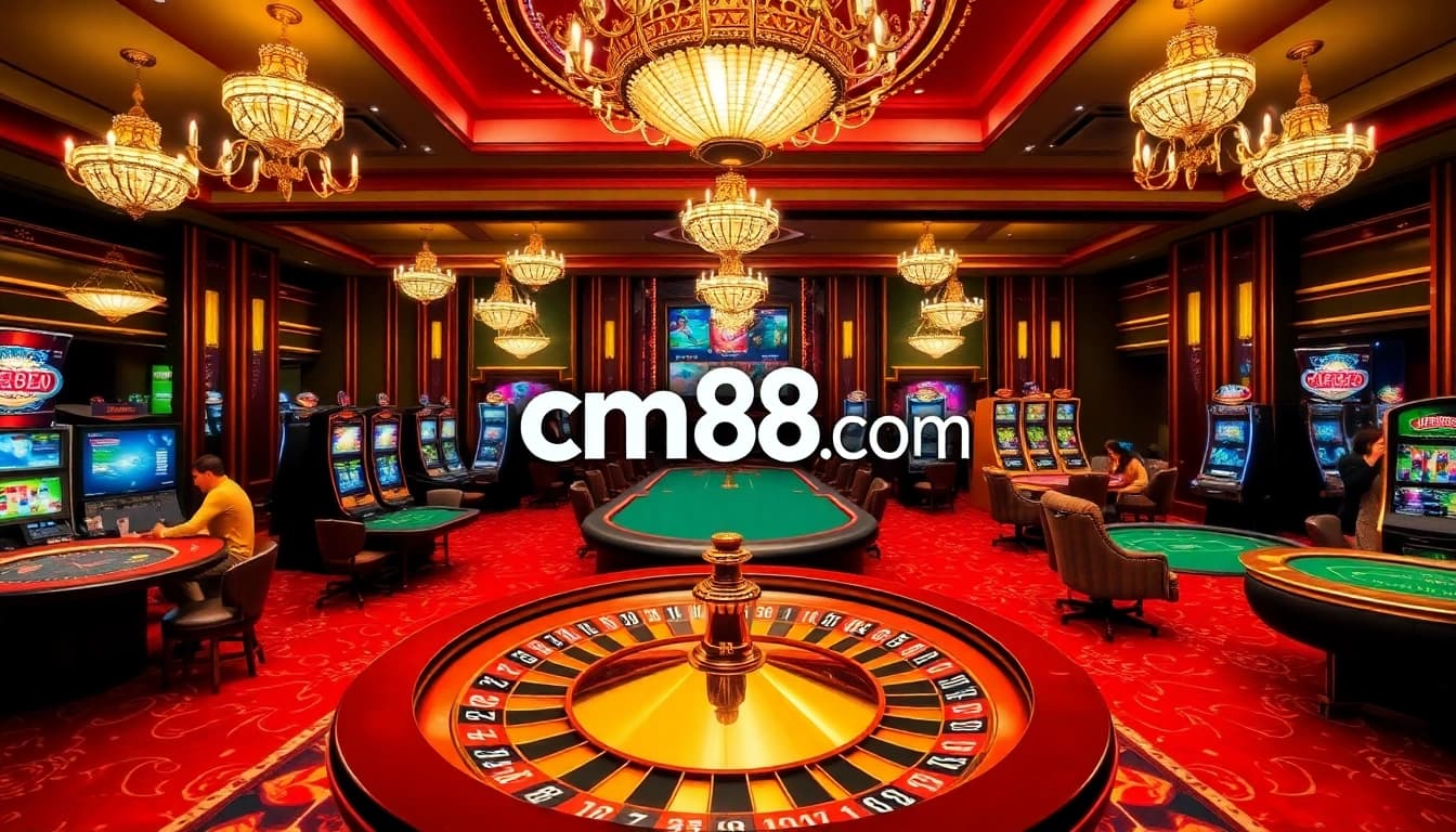 Experience the thrill of cm88 com with an exciting casino scene featuring roulette and poker tables.