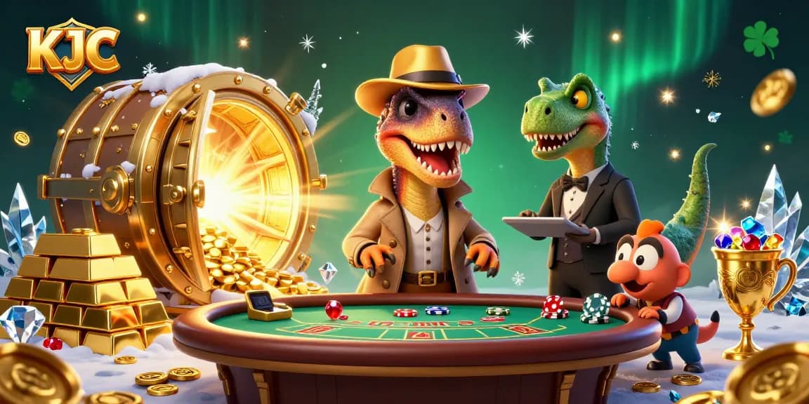 KJC offers engaging gambling experiences with dynamic characters and casino elements illustrating excitement.