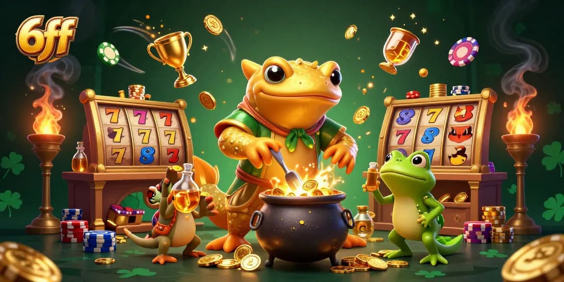 Experience exhilarating wins with 6ff in this vibrant casino adventure illustration featuring gold coins and slots.