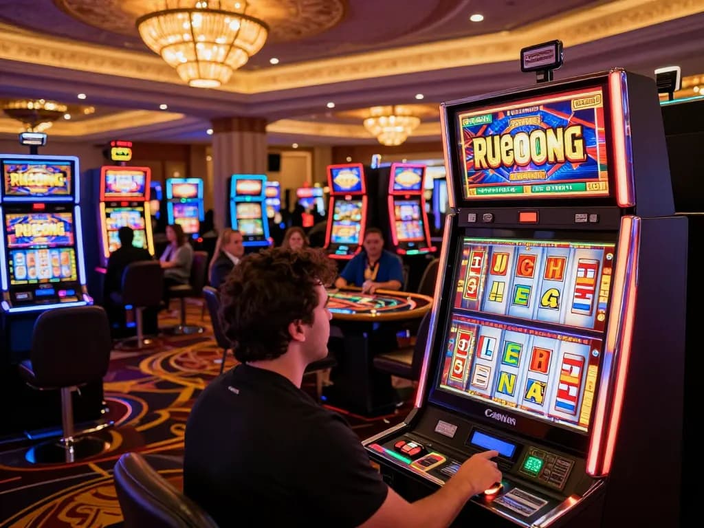 Player engaging with slot machine at https://va88.now/, showcasing vibrant gaming atmosphere and excitement.