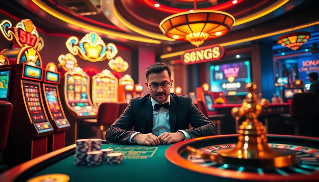 Gamble confidently with Khuyến Mãi Nạp Lần Đầu 68GB, featuring vibrant slots and luxurious casino visuals.