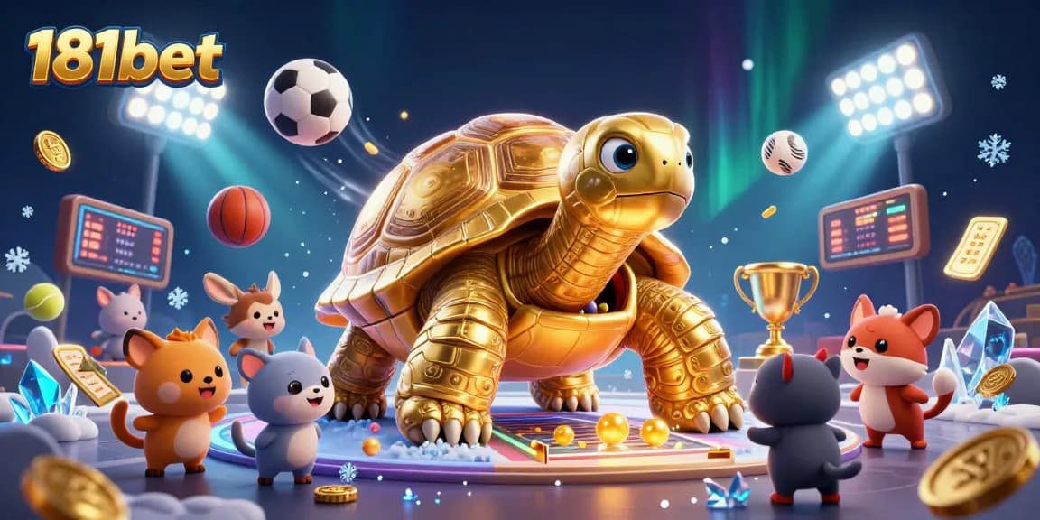 Engage in thrilling bets with 181bet's dynamic illustration of gaming excitement featuring a tortoise pinball machine.