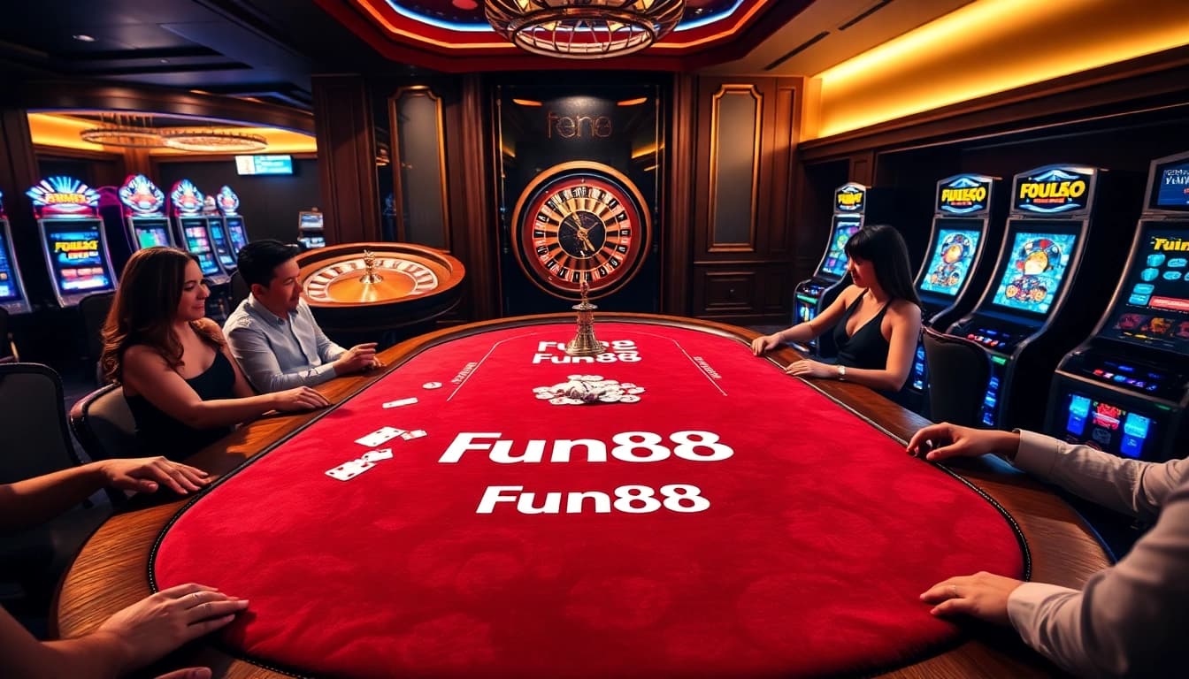 Experience excitement at the Fun88 casino with players engaging at a stylish gaming table.