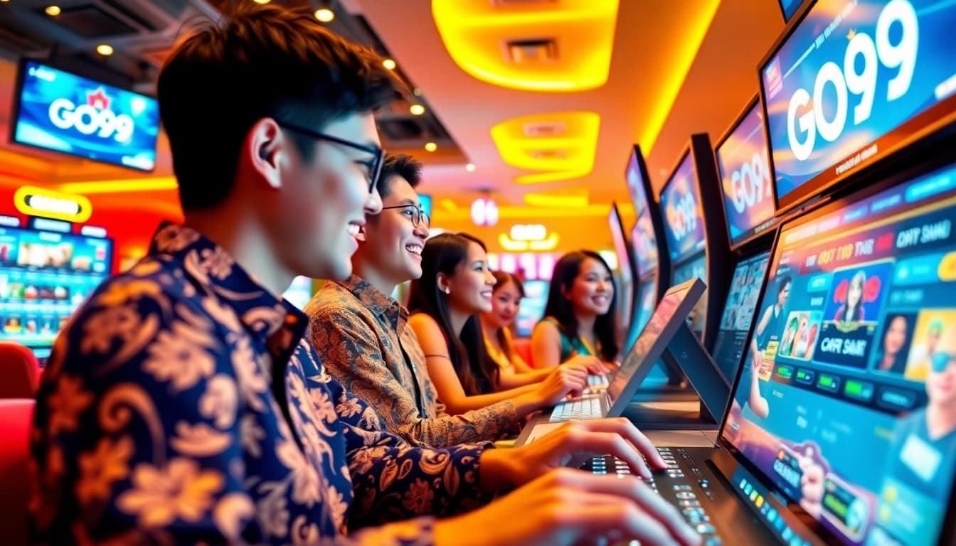 Exciting players engaged in GO99 games go99 on modern devices, showcasing a vibrant gaming atmosphere.
