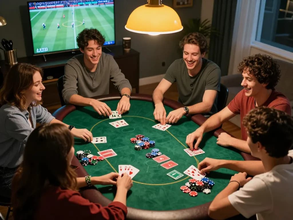 Players enjoying a lively poker night while following updates on Nowgoal.