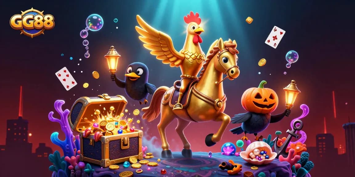 Experience thrilling gameplay at GG88 with a vibrant casino scene featuring iconic characters and exciting game elements.