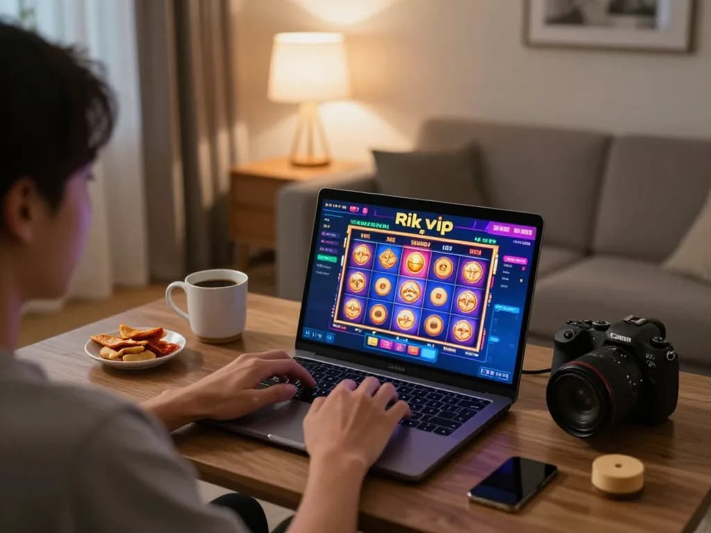 Engaging gameplay on rik vip's online casino platform with a modern home setting