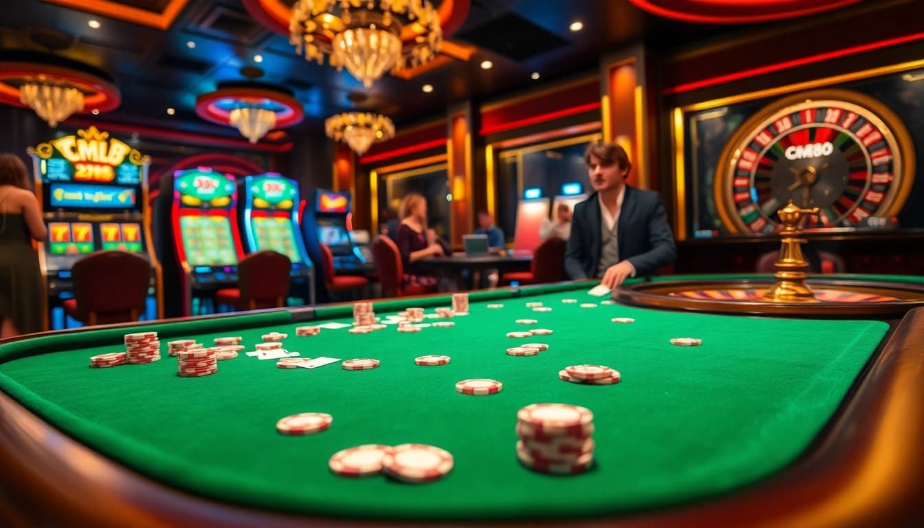 CM88 casino gaming experience with vibrant poker table and lively players enjoying their wins.