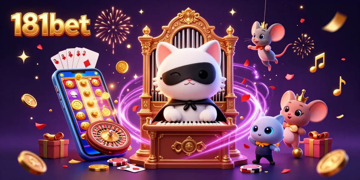 Experience the excitement of 181bet with animated casino characters and vibrant slot games in this engaging scene.