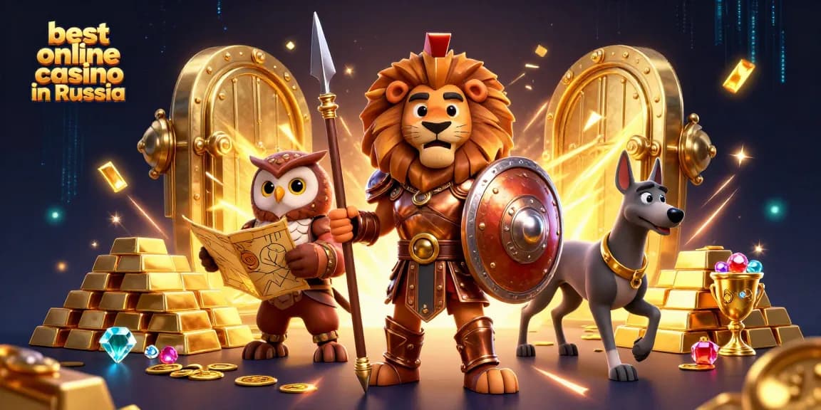 Experience the excitement at the best online casino in Russia with a vibrant 3D illustration of iconic characters.