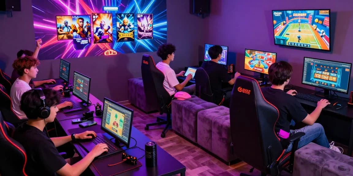Engaged players enjoying online games at 68gamebai in a vibrant gaming lounge.
