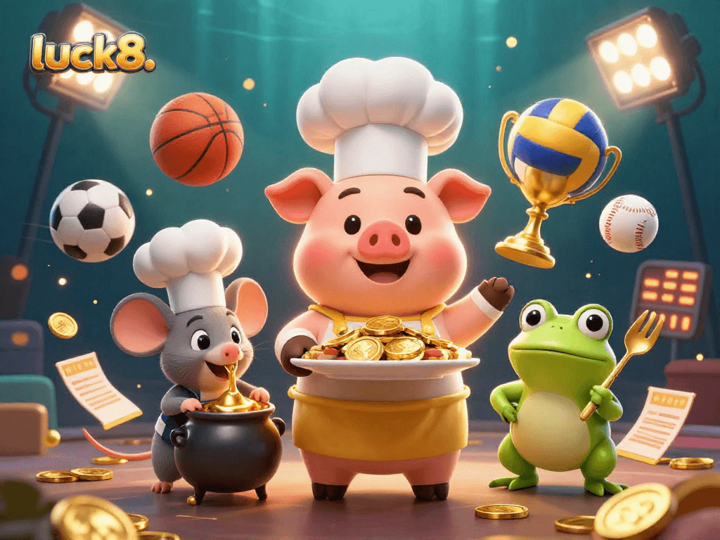 Experience thrilling game action at luck8. com with a vibrant scene of gold, sports, and fun!