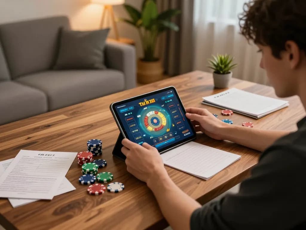 Tai Xiu MD5 player focused on gaming interface in a cozy, well-decorated home environment.