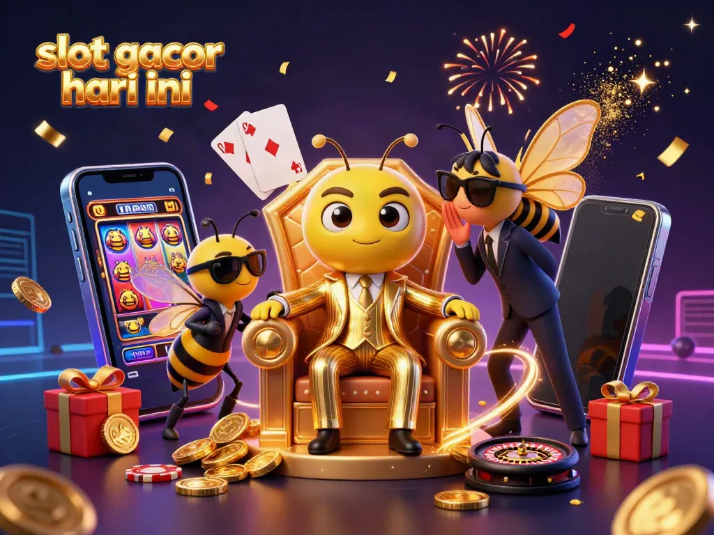 Experience the excitement of slot gacor hari ini with a vibrant scene featuring animated casino characters.