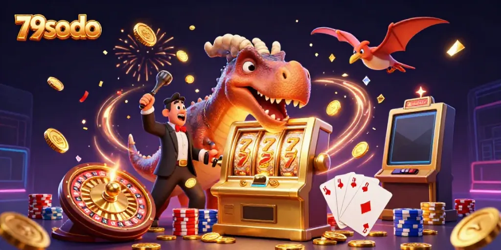 Experience the excitement of 79sodo with a pachycephalosaurus winning jackpots amidst a dynamic casino scene.