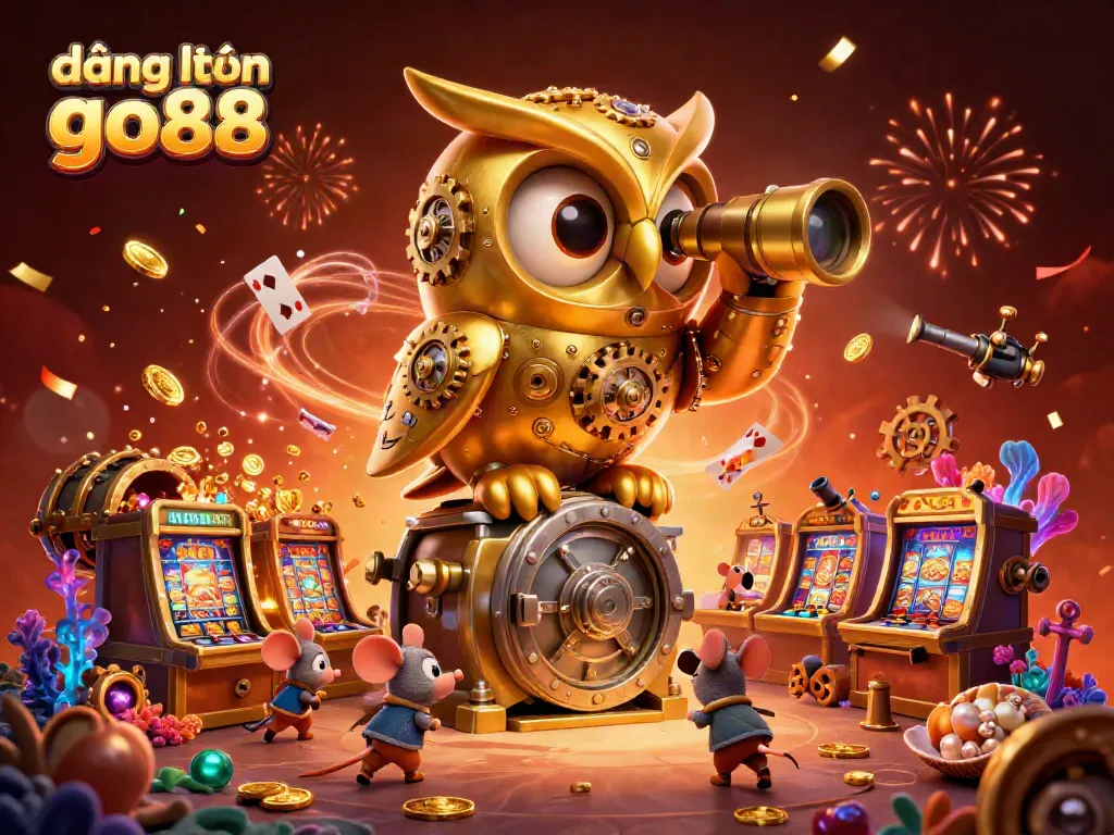 Experience the excitement of đăng nhập go88 with a vibrant 3D casino illustrated scene filled with symbols of luck and treasure.