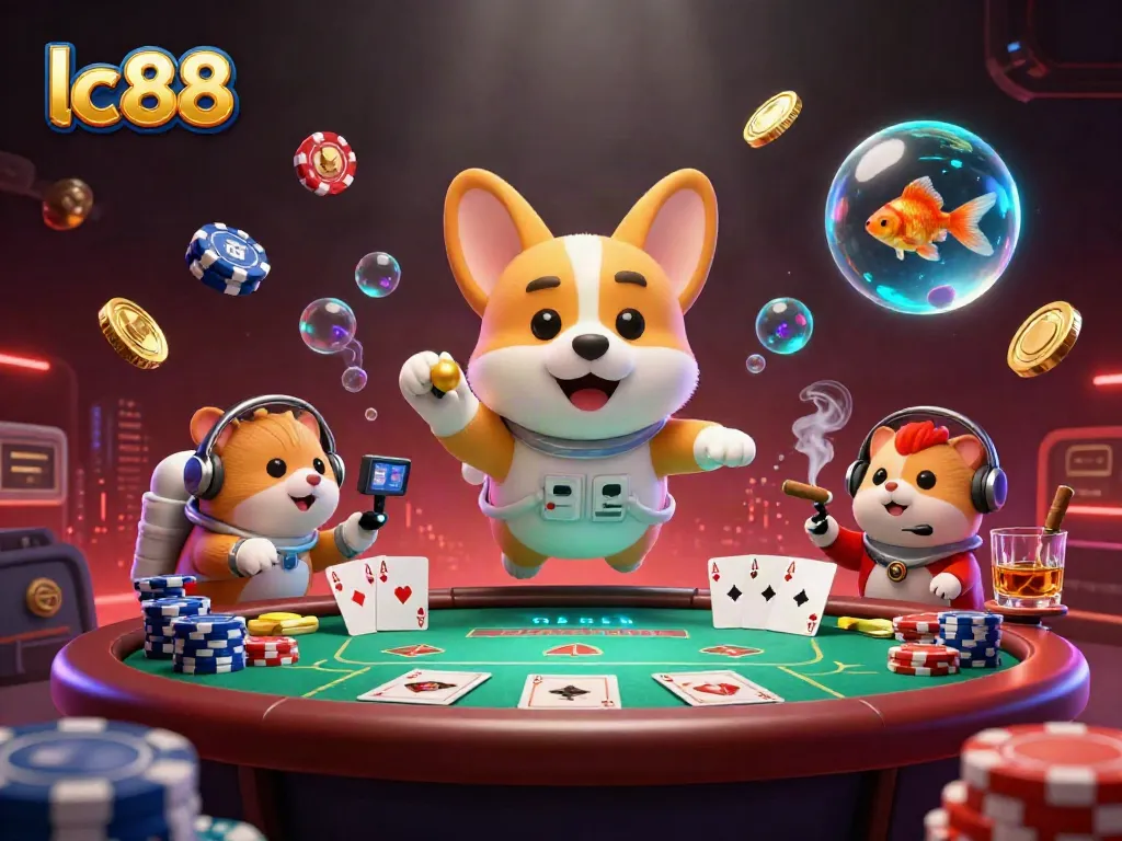 Experience the thrill of lc88 casino gaming in an imaginative space scene with playful characters.