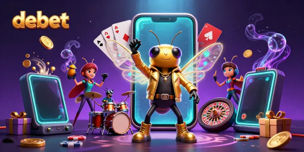 Experience exhilarating fun at debet with a colorful slot game featuring a cicada rock star performance.