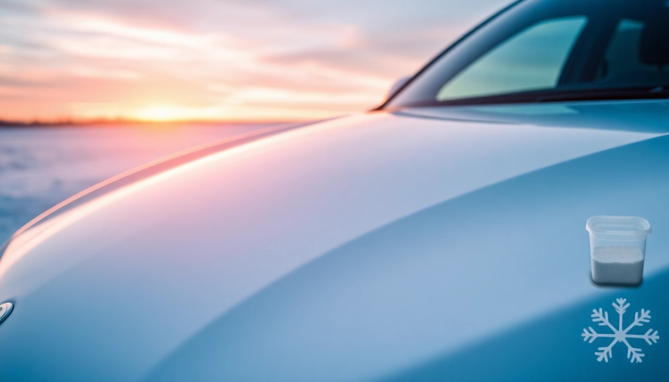 PPF winter road salt protection showcases a vehicle with pristine film under twilight.