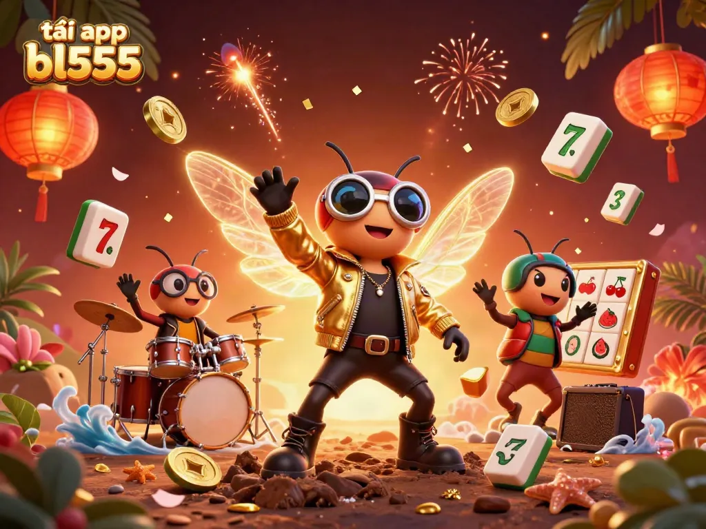 Win big with tải app bl555, featuring a vibrant rock star scene and slot game elements