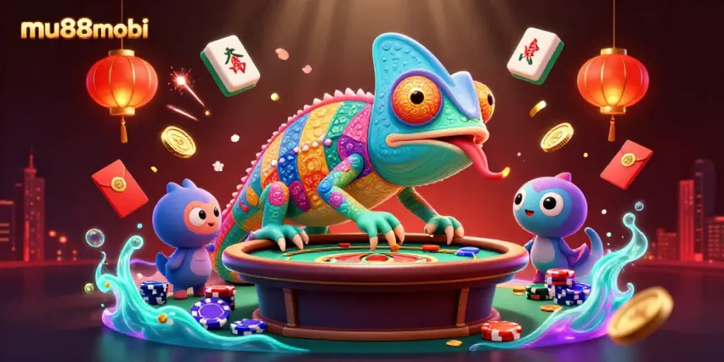 Engage in thrilling casino action with mu88mobi's vibrant 3D chameleon and dynamic game elements.
