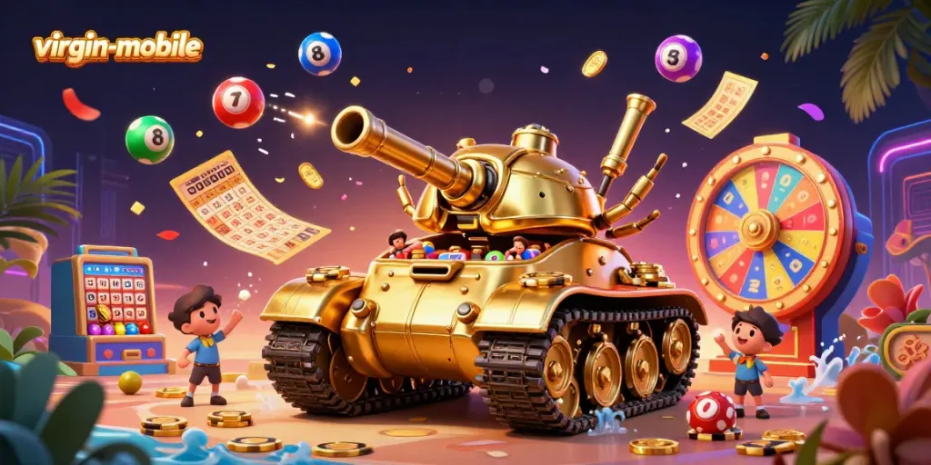 Experience thrilling games at virgin-mobile with dynamic lottery and casino visuals, showcasing excitement and winning opportunities.
