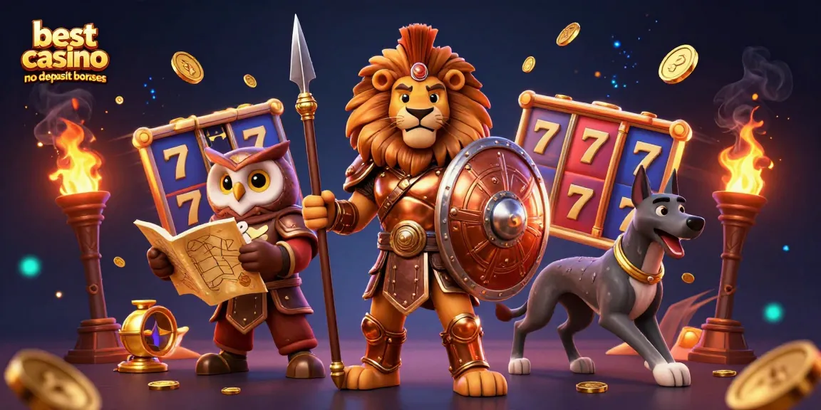 Experience the best casino no deposit bonuses with a thrilling 3D illustration of casino themes and characters.