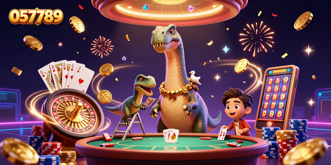 Engage with thrilling casino fun at 057789, where a giant brontosaurus oversees a lively poker scene!