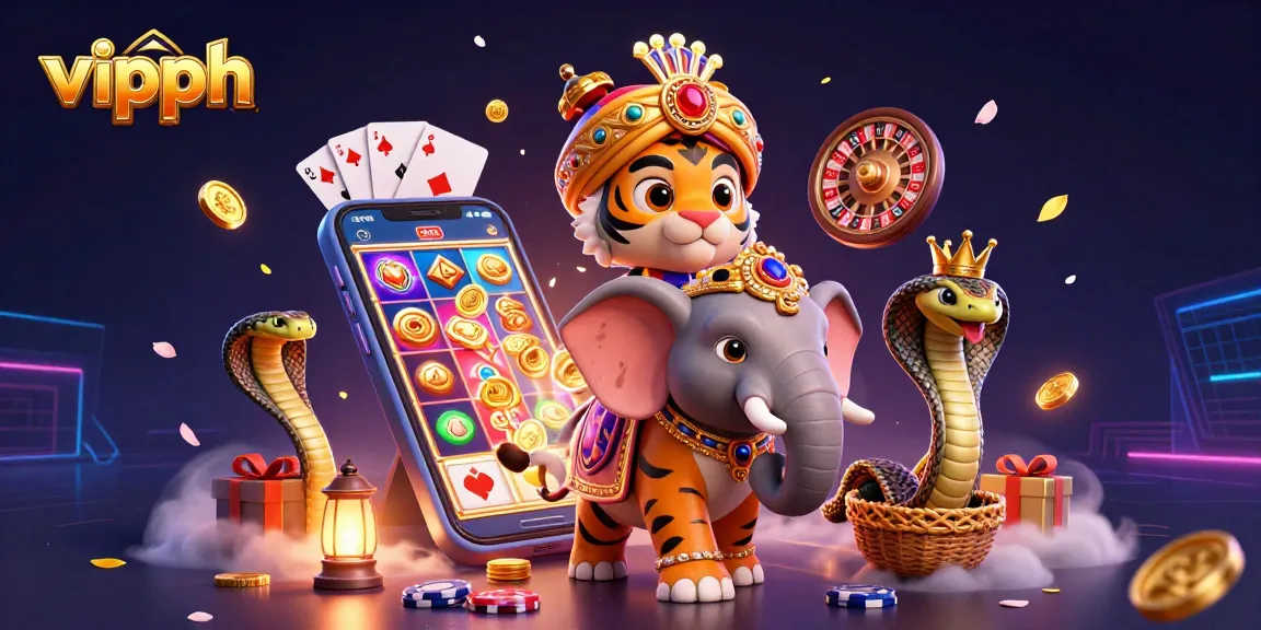 Engage with vipph's vibrant gaming experience featuring a dynamic illustration of a cartoon Indian maharaja.